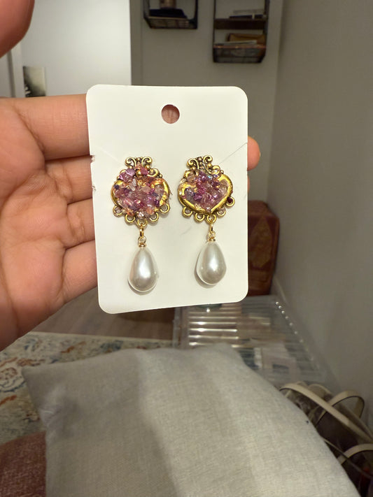 Pink Crushed Glass Studs