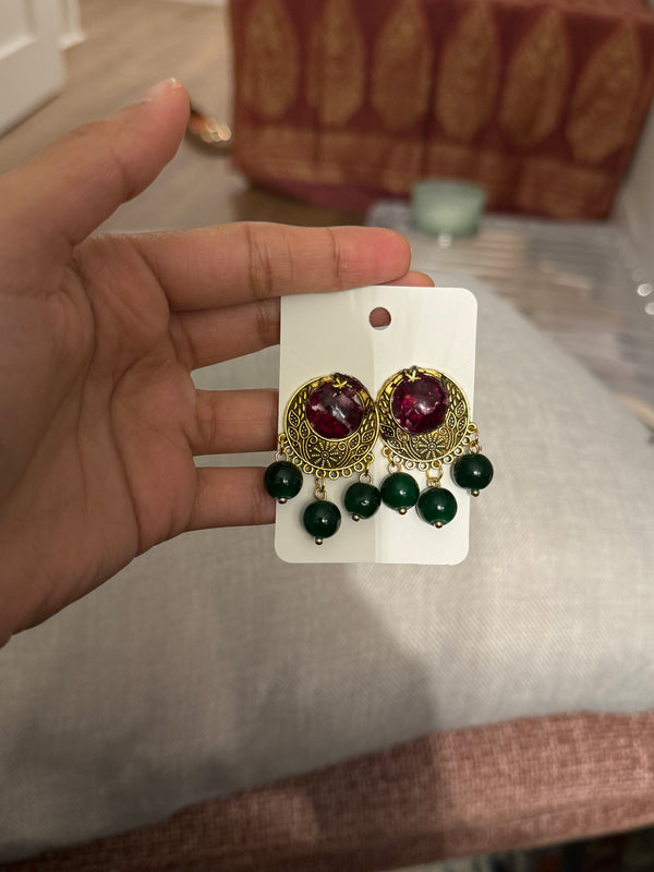 Preserved Rose Emerald Stud Earrings - Botanical Resin Jewelry