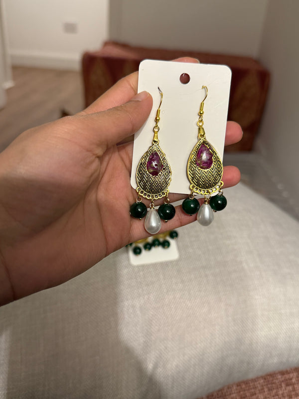 Preserved Lavender Pearl Emerald Earrings - Botanical Resin Jewelry